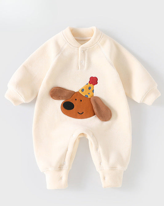 Puppy Pattern Warm Fleece Long Sleeve Baby Jumpsuits