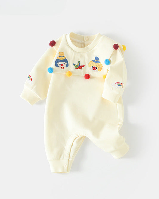 Circus Pattern Dot Collar Long Sleeve Baby Jumpsuits