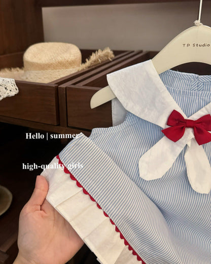 Sweet Bow Collar Striped Baby Girl Dress