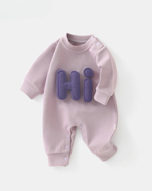 OK HI Letter Decor Long Sleeve Baby Jumpsuits