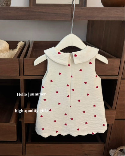 Sweet Heart Printed Bow Sleeveless Baby Girl Dress