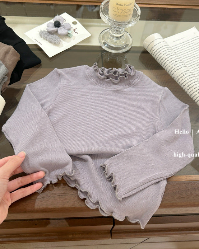 Soft Cotton Solid Color Baby Girl Long Sleeve Shirt