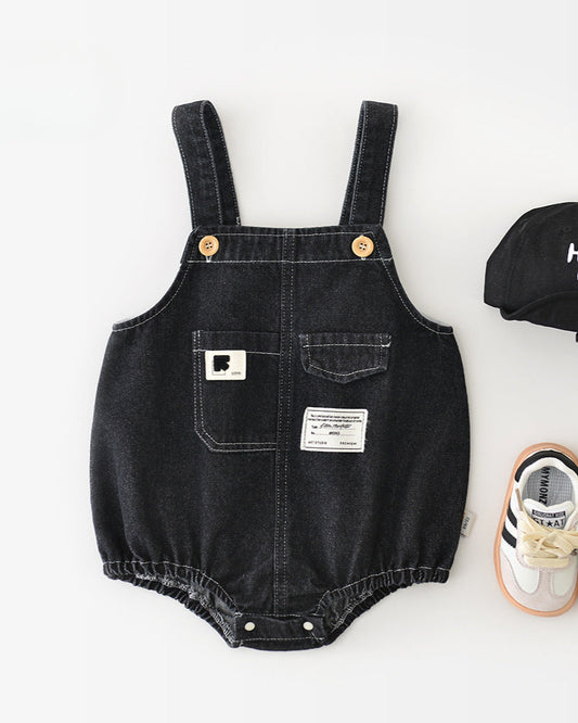 Solid Color Buttoned Denim Baby Overalls