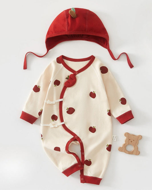 Apple Bear Pattern Baby Cotton Jumpsuits&Hat