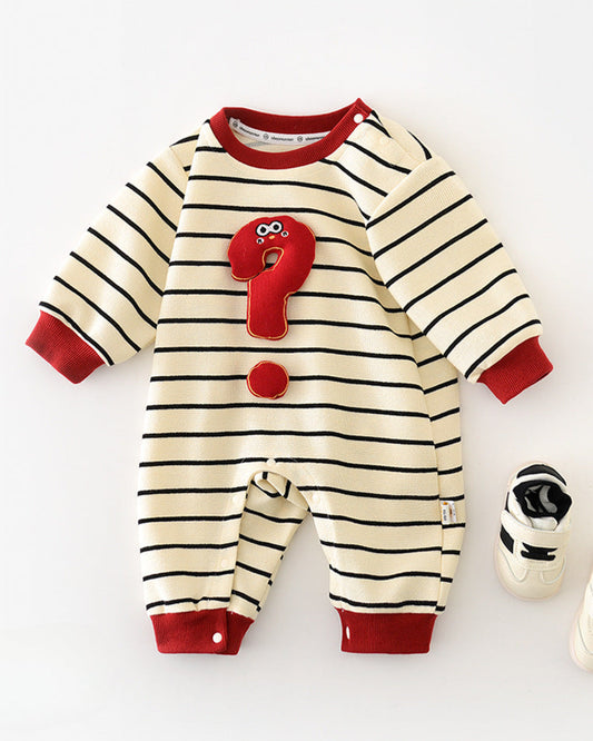 Question Mark Decor Striped Long Sleeve Baby Jumpsuits