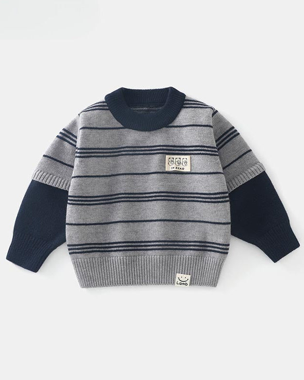 Casual Striped Bear Tag Knitted Baby Sweater