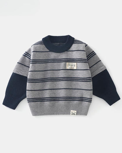Casual Striped Bear Tag Knitted Baby Sweater