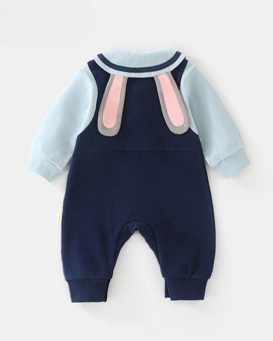 Rabbit Decor Contrast Color Long Sleeve Baby Jumpsuits