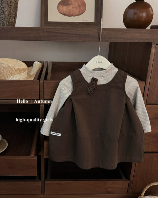 Khaki Sweet Puffy Baby Girl Dress Pullover Set