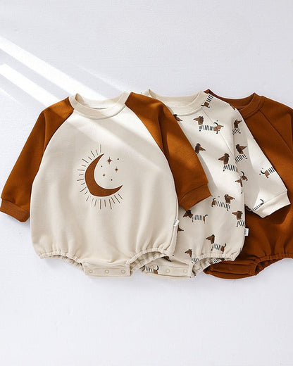 Moon Smile Face Long Sleeve Baby Sweatshirt Romper