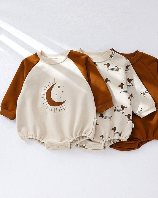 Moon Smile Face Long Sleeve Baby Sweatshirt Romper