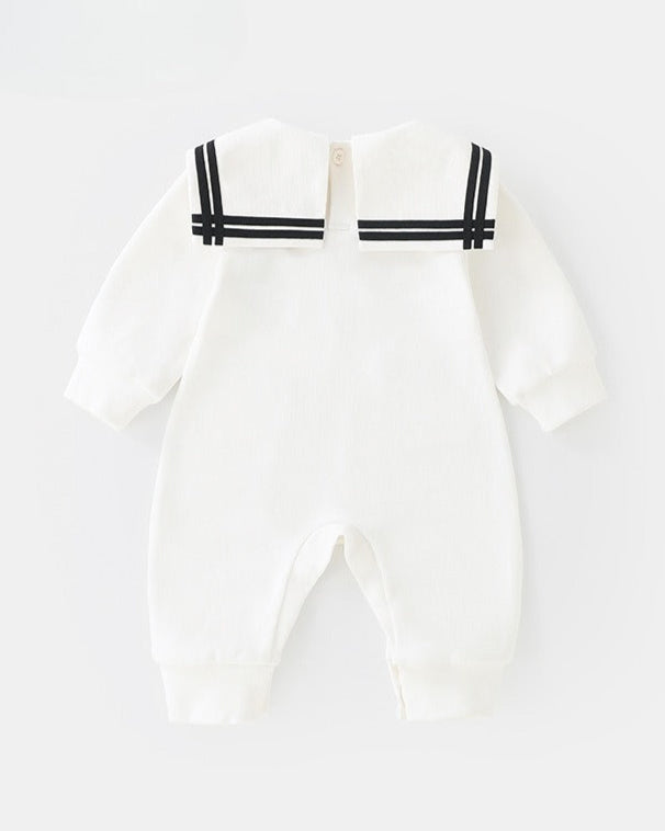 Navy Collar Pocket Design Long Sleeve Baby Jumpsuits