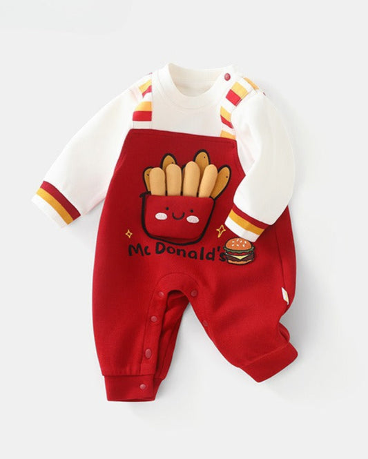 French Fries Decor Long Sleeve Baby Jumpsuits