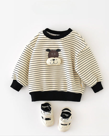 Fleece Striped Dog Decor Baby Sweatshirt Pants