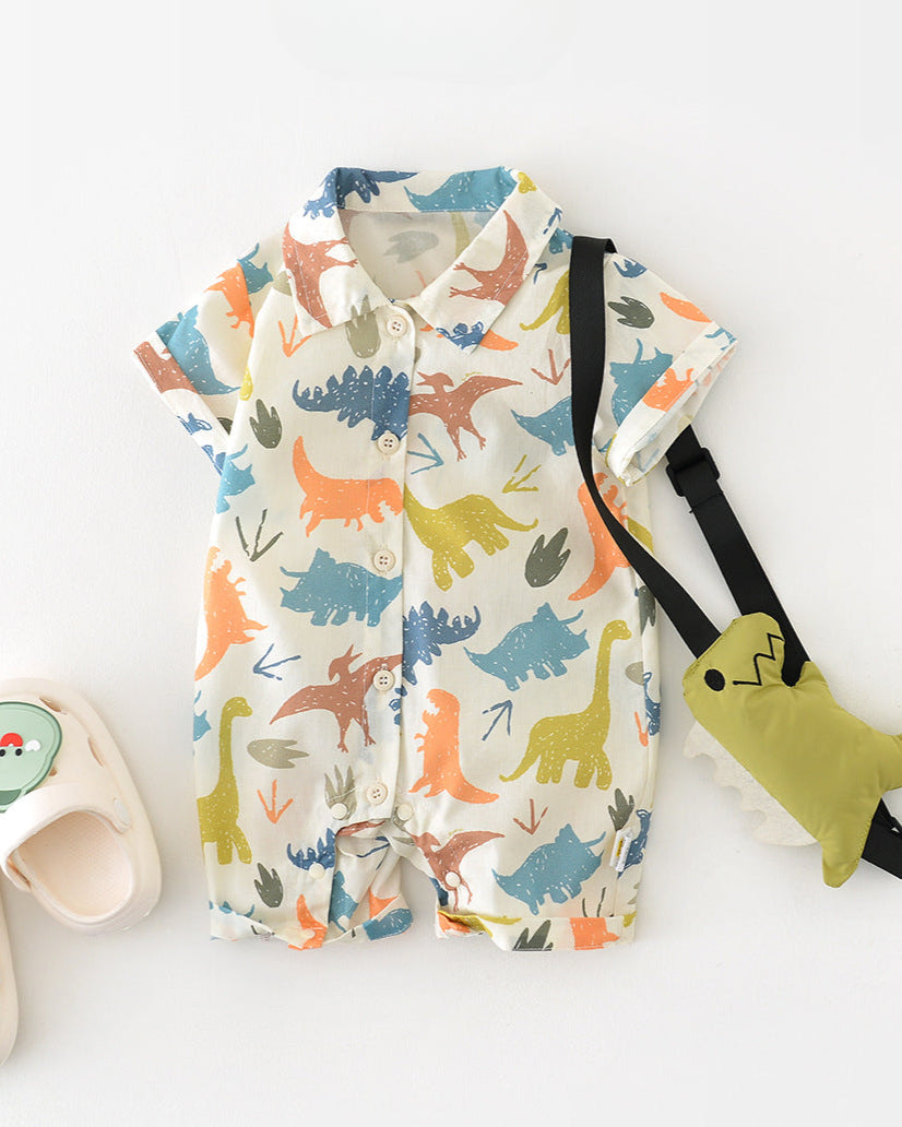Short Sleeves Dinosaur Baby Jumpsuits with Toy