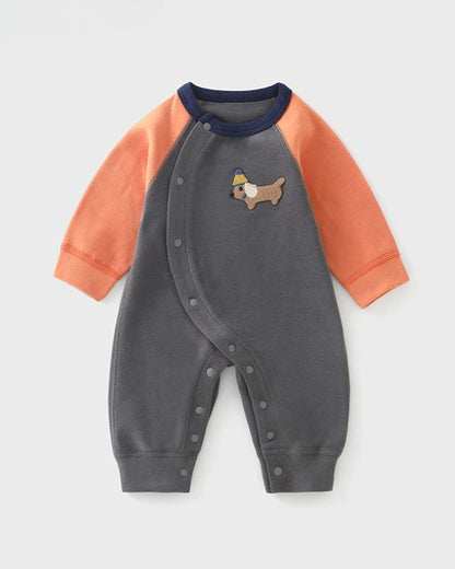Casual Puppy Color Block Long Sleeve Baby Jumpsuits