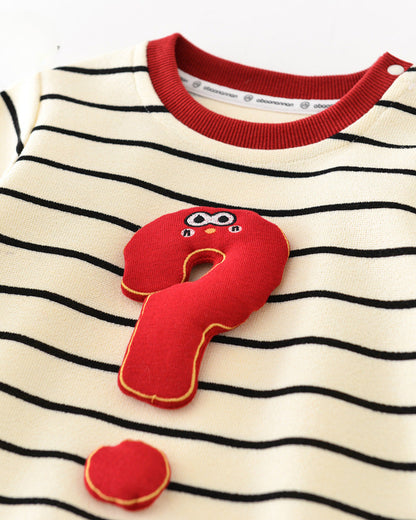 Question Mark Decor Striped Long Sleeve Baby Jumpsuits