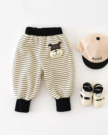 Fleece Striped Dog Decor Baby Sweatshirt Pants