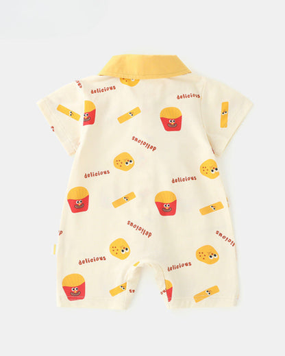 Cute French Fries Pattern Short Sleeve Baby Jumpsuits