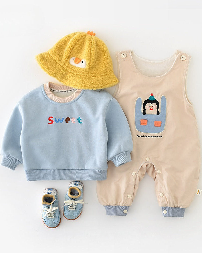 Penguin Pattern Fleece Baby Hoodie Jumpsuits