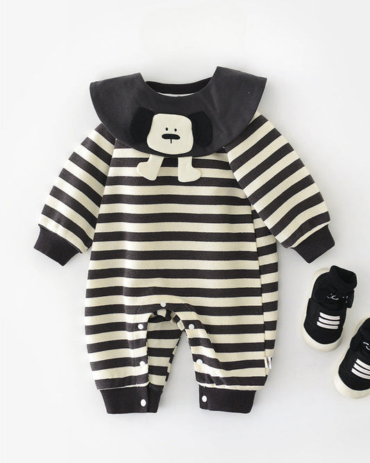 Striped Removable Collar Long Sleeve Baby Jumpsuits