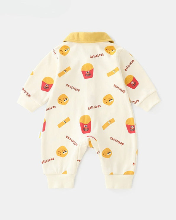Cute French Fries Pattern Long Sleeve Baby Jumpsuits