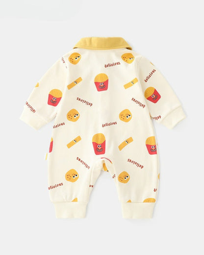 Cute French Fries Pattern Long Sleeve Baby Jumpsuits