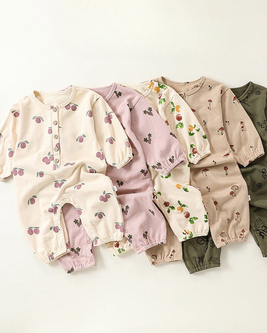 Fruit Printed Soft Cotton Long Sleeve Baby Jumpsuits