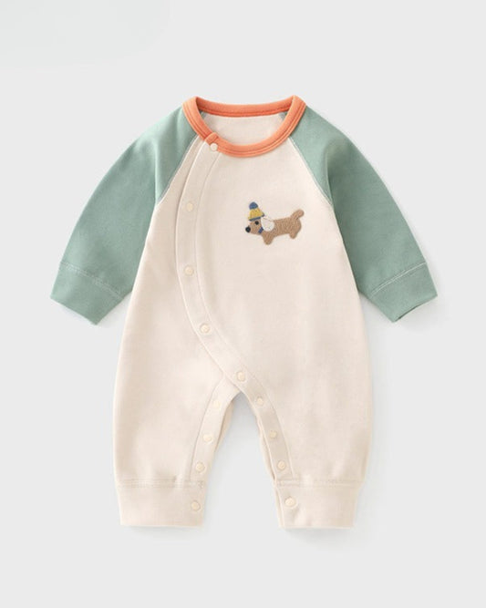 Casual Puppy Color Block Long Sleeve Baby Jumpsuits