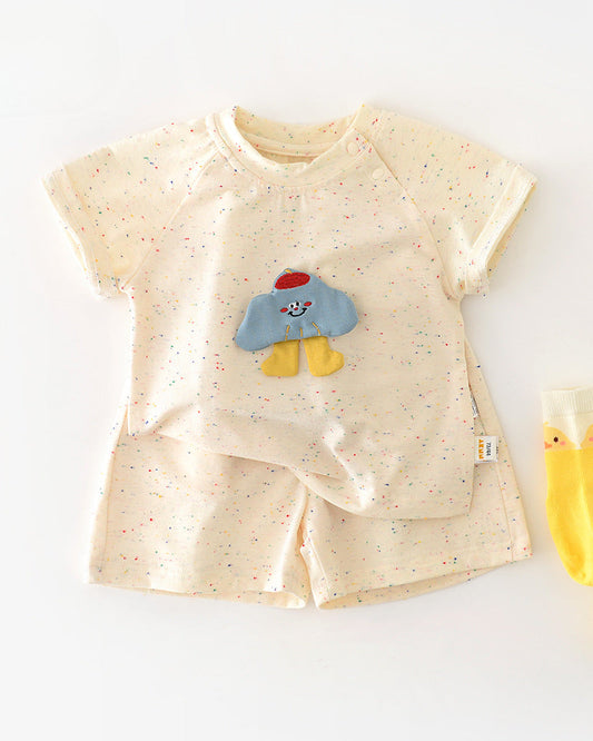 2pcs Colorful Dot Cloud Decor Baby Tee&Pants Set