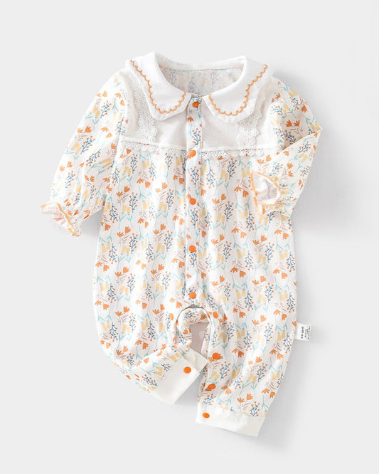 Cotton Sweet Floral Collar Long Sleeve Baby Jumpsuits