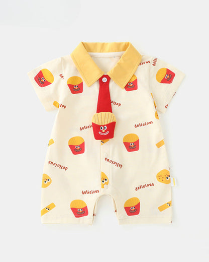 Cute French Fries Pattern Short Sleeve Baby Jumpsuits