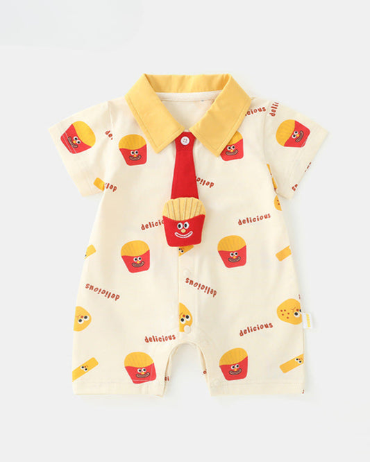 Cute French Fries Pattern Short Sleeve Baby Jumpsuits