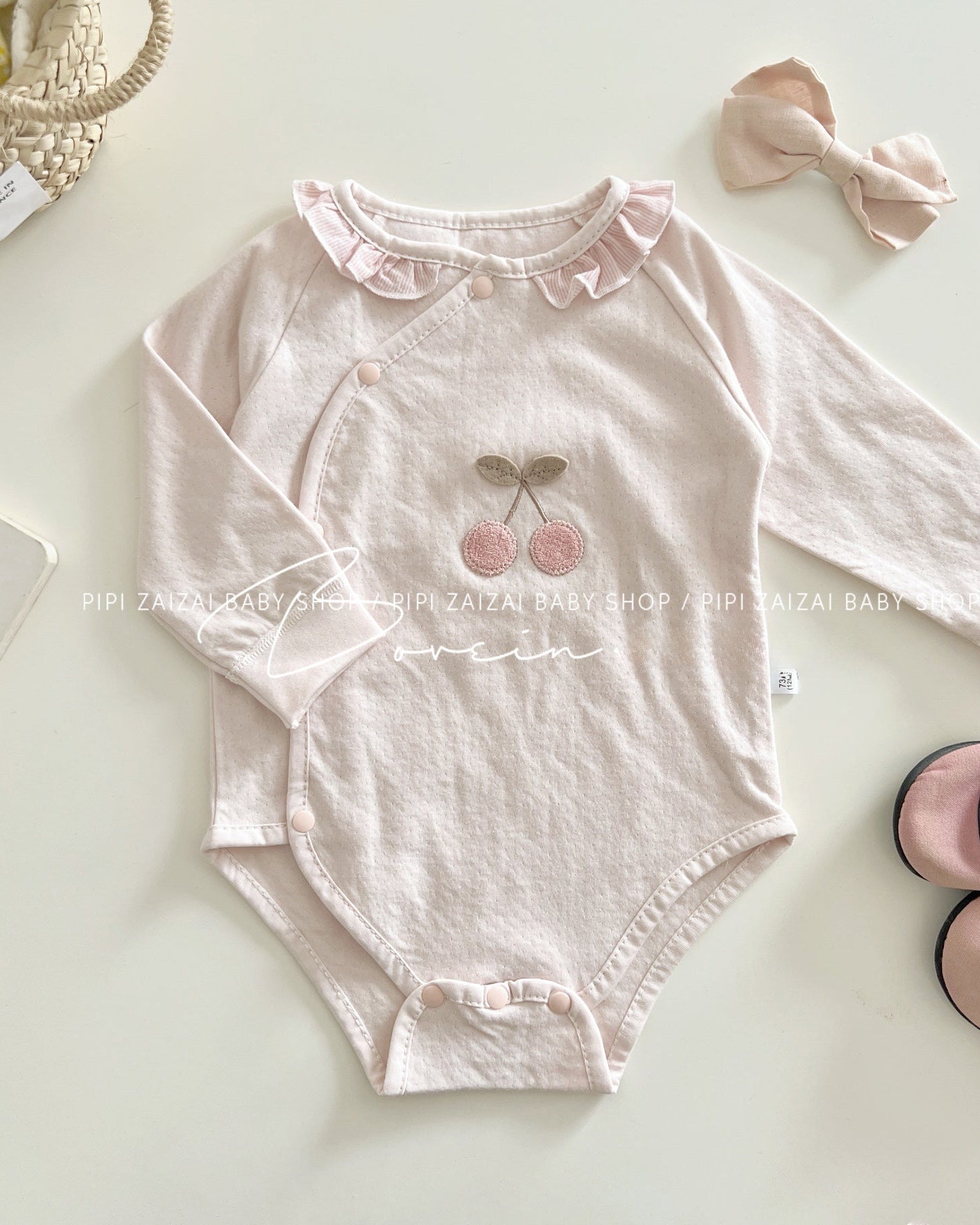 Cherry Printed Cotton Baby Jumpsuits/Romper/Jacket