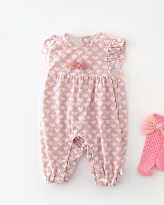 Sweet Heart Printed Bow Sleeveless Baby Jumpsuits