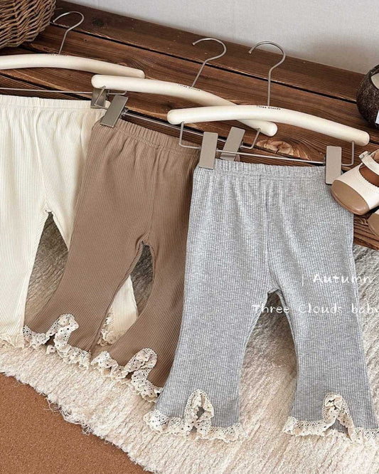 Slits Lace Decor Elastic Baby Girl Bell Bottoms