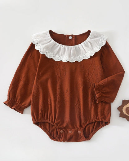 Lace Collar Leaf Pattern Long Sleeve Baby Romper