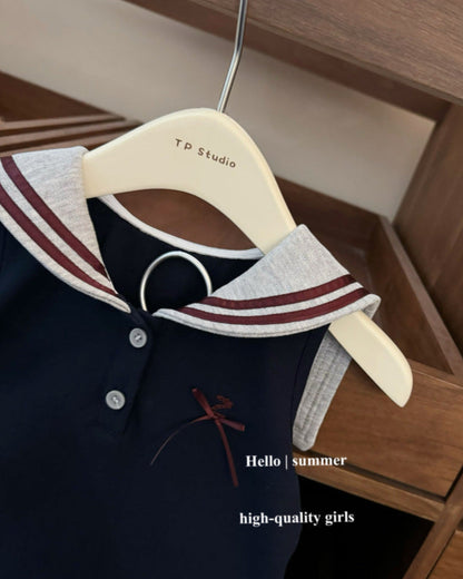 Sweet Navy Sport Style Sleeveless Baby Girl Dress