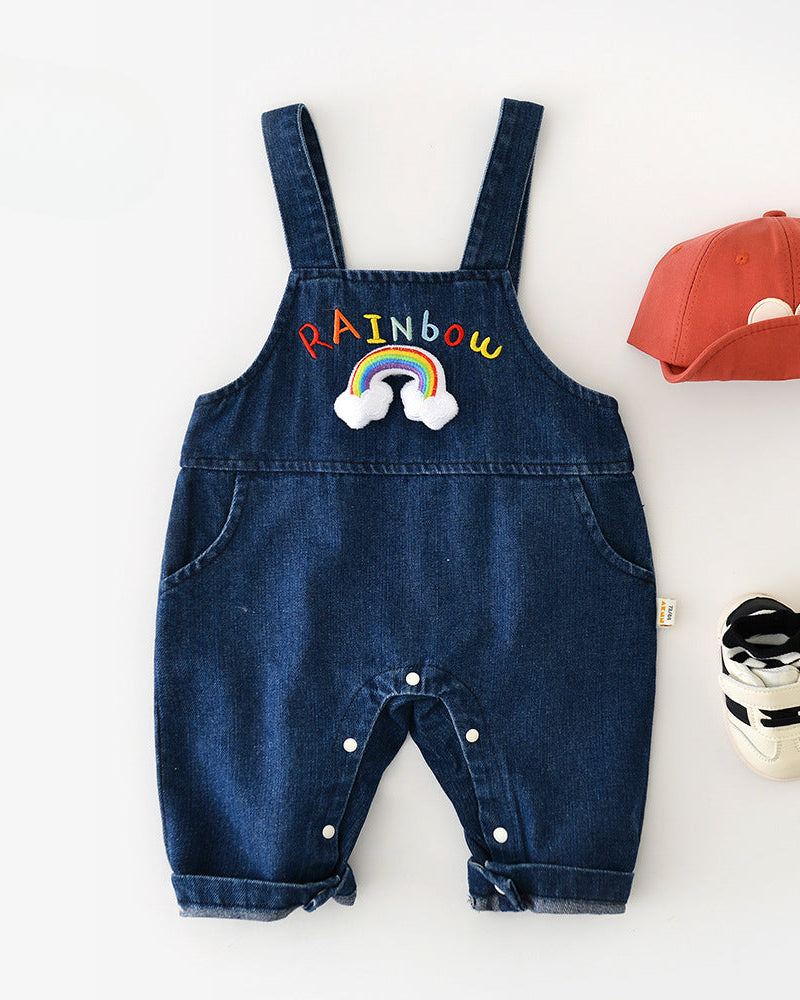 Rainbow Pattern Baby Denim Jumpsuits/Hoodie