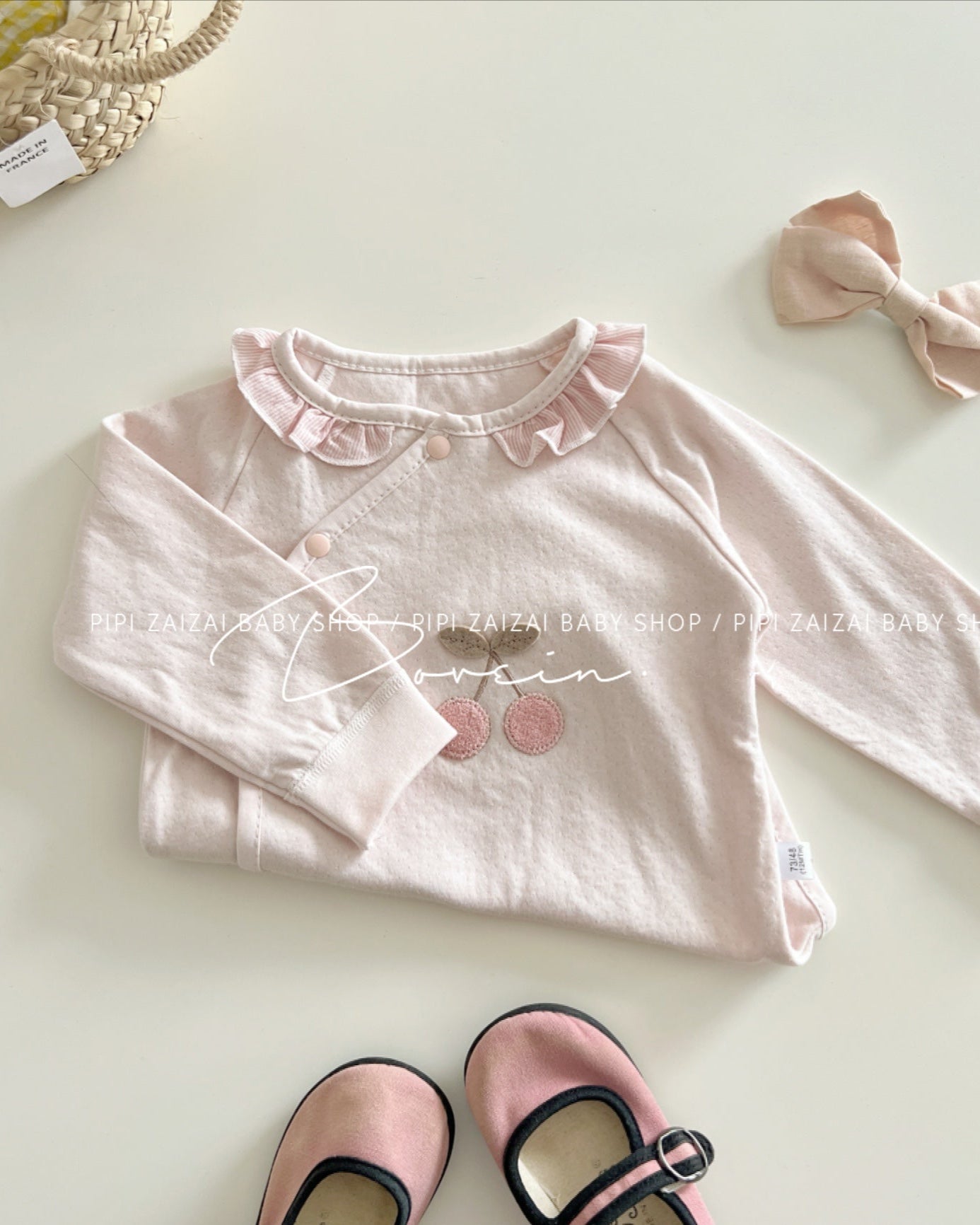 Cherry Printed Cotton Baby Jumpsuits/Romper/Jacket