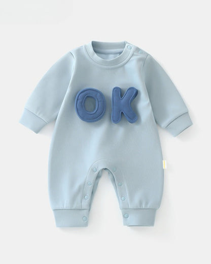 OK HI Letter Decor Long Sleeve Baby Jumpsuits