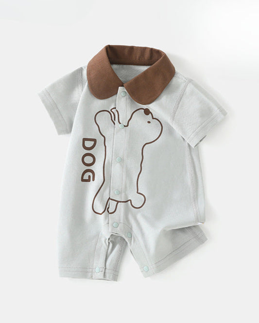 Dog Pattern Collar Soft Short Sleeve Baby Jumpsuits