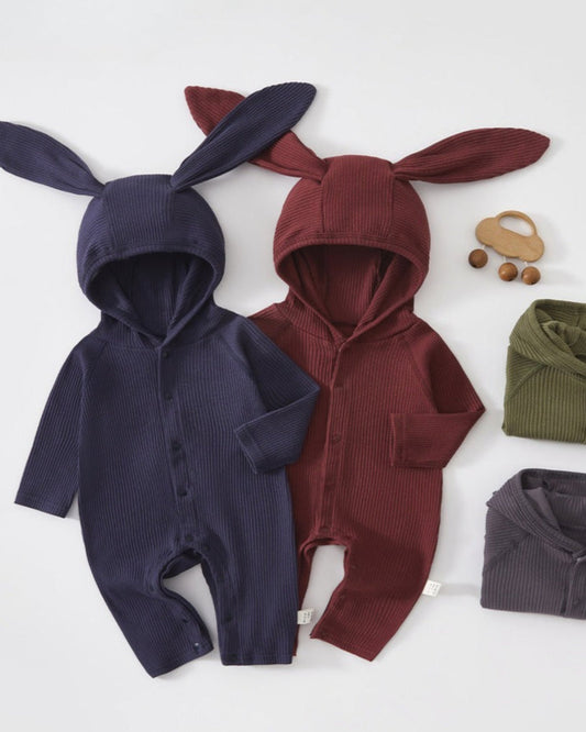 Long sleeve hooded baby jumpsuit with rabbit ears