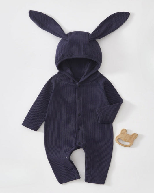 Long sleeve hooded baby jumpsuit with rabbit ears