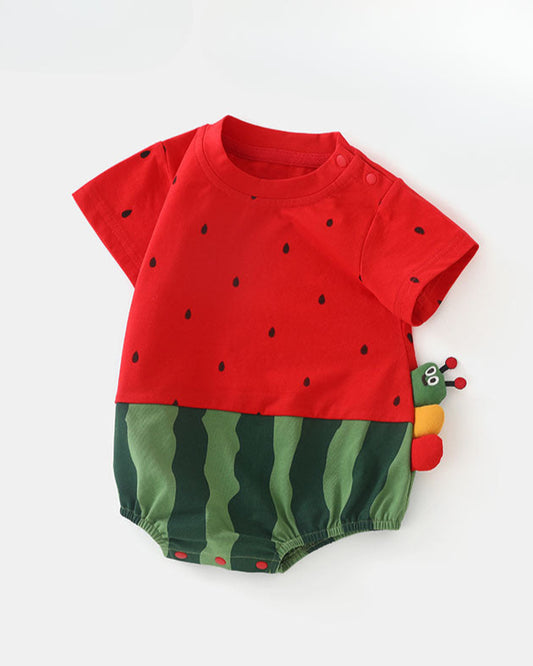 Watermelon pattern short sleeve baby romper with matching socks